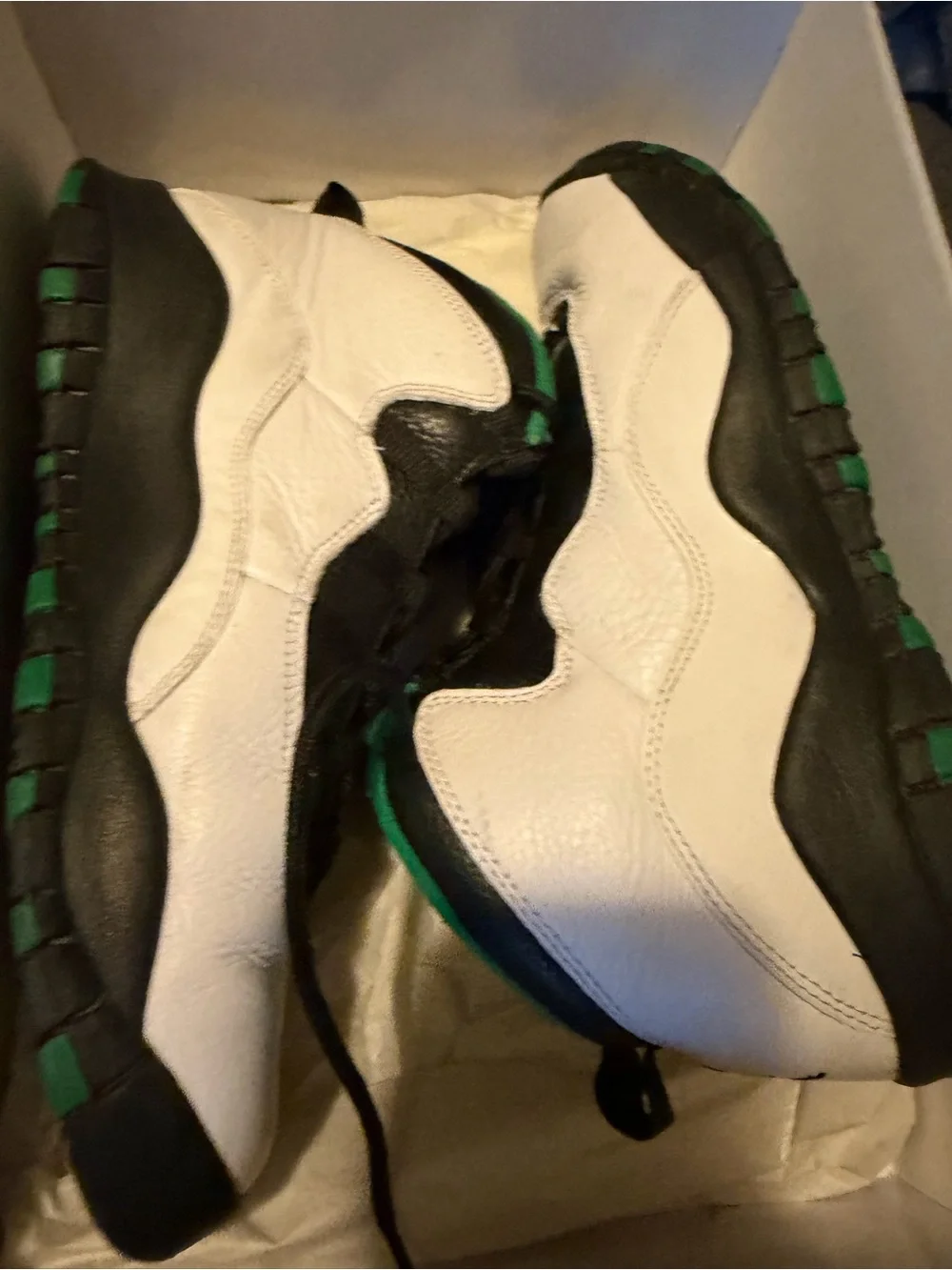 Jordan Men's White and Black Sneakers with Green Accents